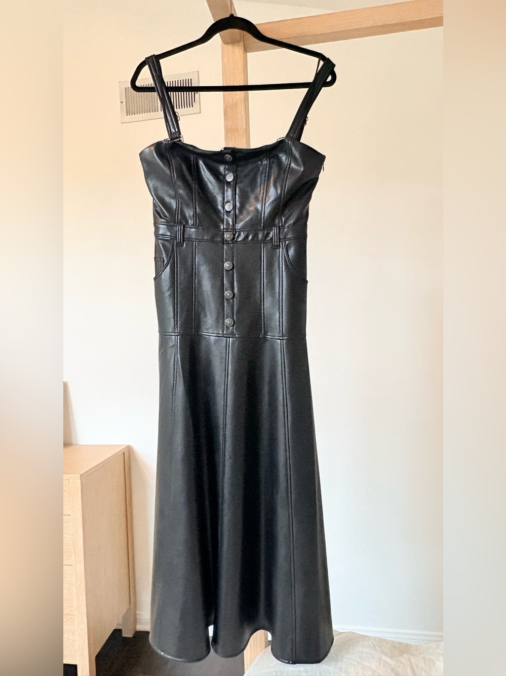 Cinq a Sept Veena Faux Leather Button-Front Midi Dress